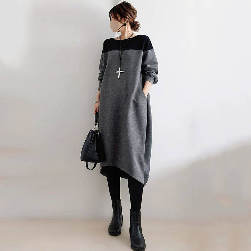 Haljina u japanskom stilu s patchworkom, okrugli izrez, olovka silueta, dugi rukavi, visok struk