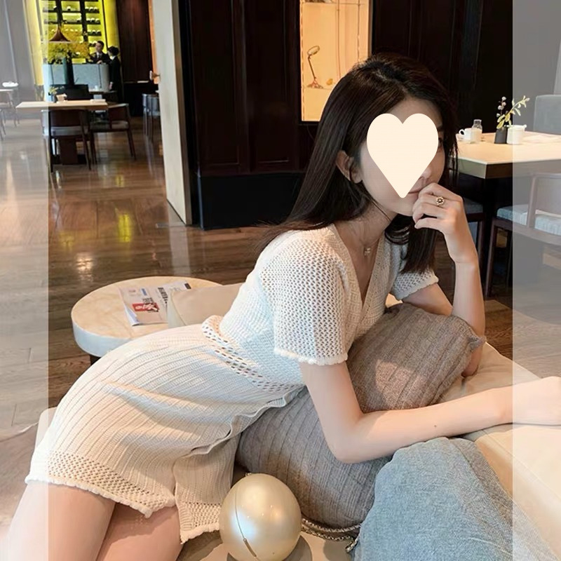 Ženska haljina s prorezima, V-izrez, kratki rukavi, suknja tip vila, poliester