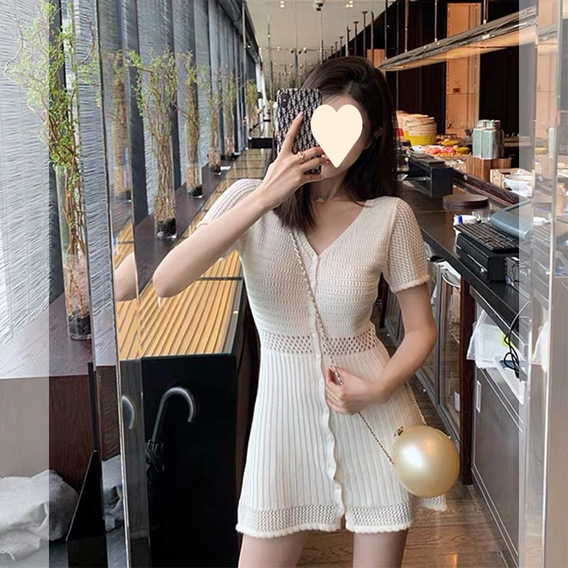 Ženska haljina s prorezima, V-izrez, kratki rukavi, suknja tip vila, poliester