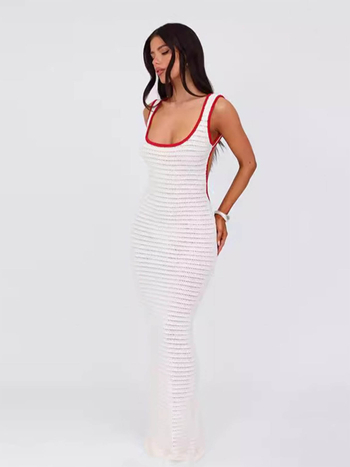 Haljina s halterom i otvorenim leđima, tijelo-prilegnog kroja, poliester materijal, uzorak biljaka i cvijeća