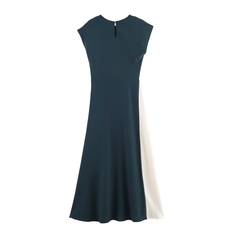 rochie midi patchwork cu guler rotund, mâneci scurte, talie înaltă, glugă, 95% poliester