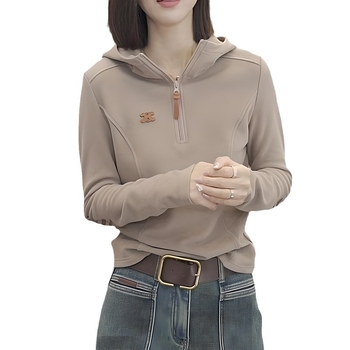 Ženski hoodie s kapuljom, dugi rukavi, slobodan kroj, 95% poliester i 5% spandex, jednobojna, svakodnevni stil