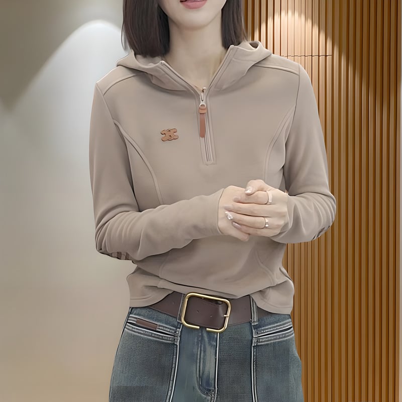 Ženski hoodie s kapuljom, dugi rukavi, slobodan kroj, 95% poliester i 5% spandex, jednobojna, svakodnevni stil