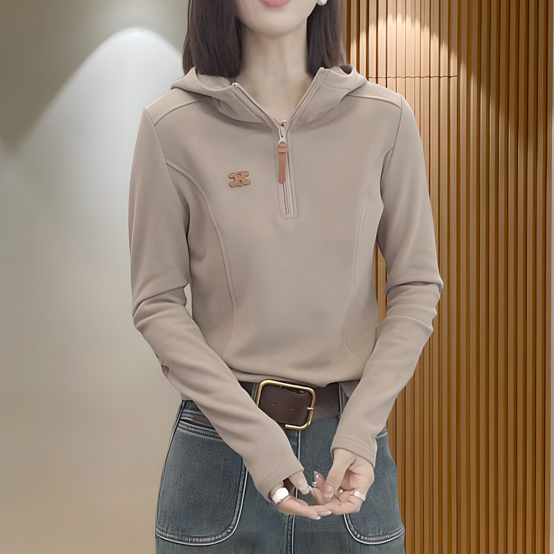 Ženski hoodie s kapuljom, dugi rukavi, slobodan kroj, 95% poliester i 5% spandex, jednobojna, svakodnevni stil