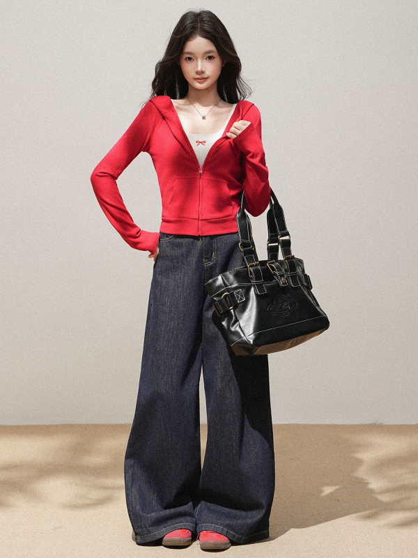 Hanorac damă cu glugă și fermoar, croială Slim, textură periată, stil retro