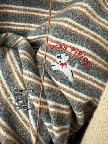 Ženski hoodie s kapuljom od mekanog pliša, vezeni motiv psa i prugasti uzorak, jesen-zima, udoban ležeran kroj