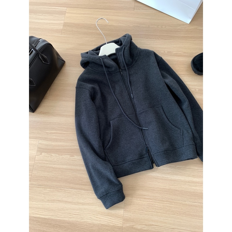 Ženski debeli fleec hoodie s kapuljom, teški kroj, slobodan kroj, prednji zatvarač, smjesa akrila i poliester