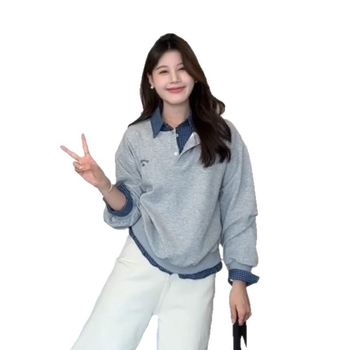 Hanorac de damă cu glugă și guler polo, croială lejeră, mâneci lungi, țesătură poliester