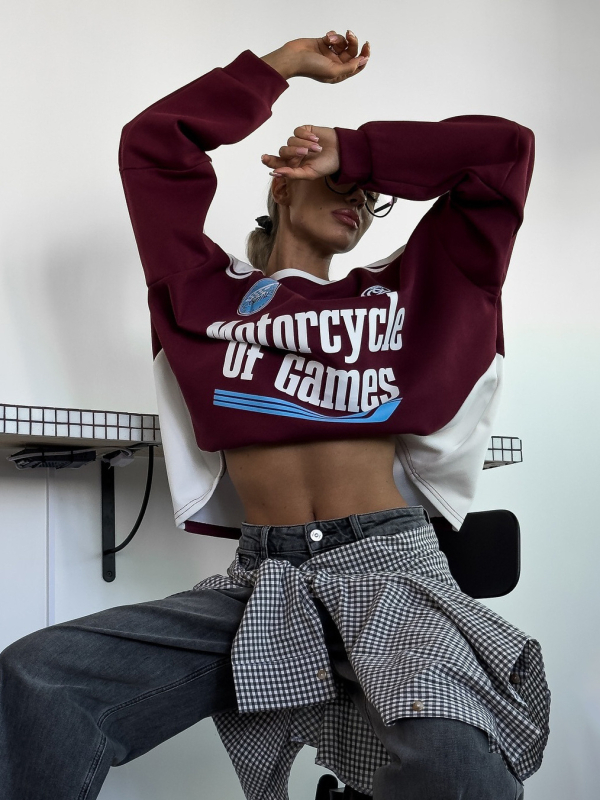 Ženski sweatshirt s tiskom slova, široka silueta, okrugli vrat, mješavina pamuka i poliestera, jesen 2024