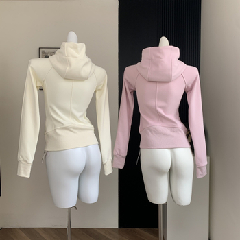 Cardigan pentru femei cu fleece – croială Slim, mâneci Raglan, fermoar