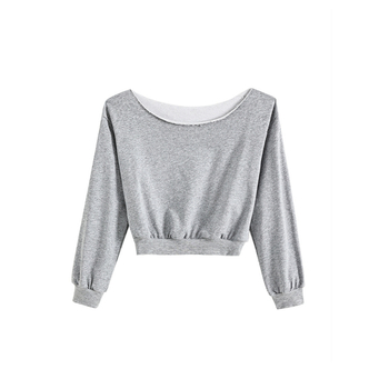 Ženski cropped sweatshirt s otvorenim ramenima, duge rukave, ležernog kroja, gradski stil, pamuk