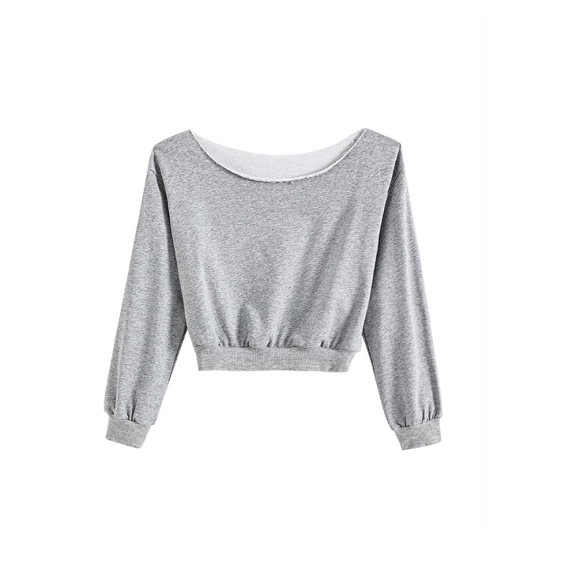 Ženski cropped sweatshirt s otvorenim ramenima, duge rukave, ležernog kroja, gradski stil, pamuk