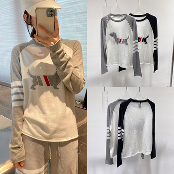 Korėjiško stiliaus vilnos žakardo megztinis su raglano rankovėmis ir apvaliu kaklo iškirpte, laisvas siluetas