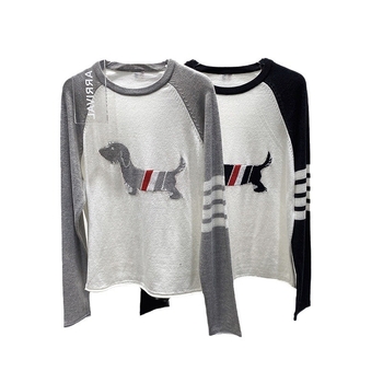 Korėjiško stiliaus vilnos žakardo megztinis su raglano rankovėmis ir apvaliu kaklo iškirpte, laisvas siluetas