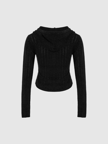 Pleten kardigan s kapuljom i vezicom, zip zatvarač, uski kroj, obična duljina (50–65 cm), sadržaj pamuka 30–50%