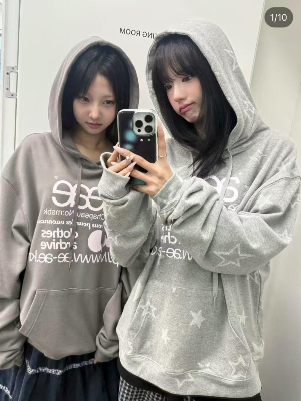 Ženski hoodie s kapuljom, slobodan kroj, 3D efektni uzorak, 95% pamuka, korejsko-japanski opušten stil