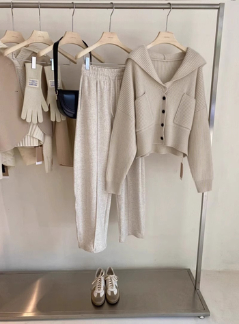 Ženski kapuljačasti pleteni džemper-jakna, opuštenog kroja, kratkog modela, V-izrez, rukavi princezastog tipa (polyester vlakna, 30-50% sadržaj, jesen 2024)