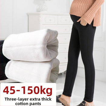 Nėščios moters kelnes žiemai — trijų sluoksnių fleece vidus, medvilnė 70–80%, Island Velvet, labai tirštos, pilvo parama