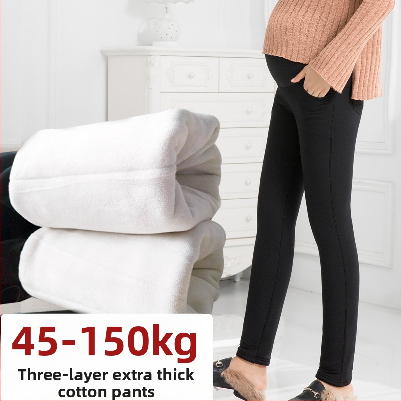 Nėščios moters kelnes žiemai — trijų sluoksnių fleece vidus, medvilnė 70–80%, Island Velvet, labai tirštos, pilvo parama