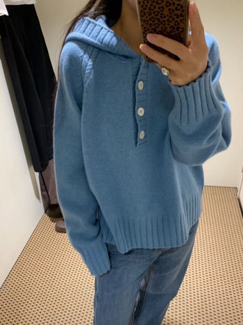 Ženski vuneni pulover s kapuljom, korejski stil, slobodan kroj, dugi rukavi