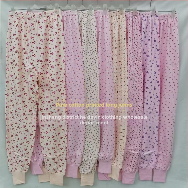 Γυναικείοι παντελόνες από βαμβάκι με φλοράλ εκτύπωση, ζεστά, μονής στρώσης, 100% βαμβάκι, βάρος ύφασματος 181–200 g/m²