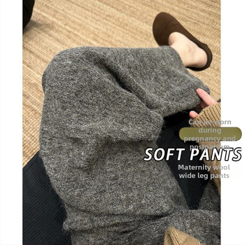 Nėščiųjų žieminės plačios kelnės, šiltos, aukštas juosmuo, medvilnės-poliesterio mišinys 95%+, tankus audinys