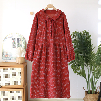 Nėščiųjų medvilninė naktinukai su dviguba gaze, ilgomis rankovėmis, apvaliu kaklo iškirpimu, 100% medvilnė