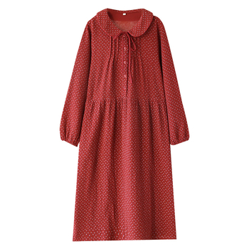 Nėščiųjų medvilninė naktinukai su dviguba gaze, ilgomis rankovėmis, apvaliu kaklo iškirpimu, 100% medvilnė