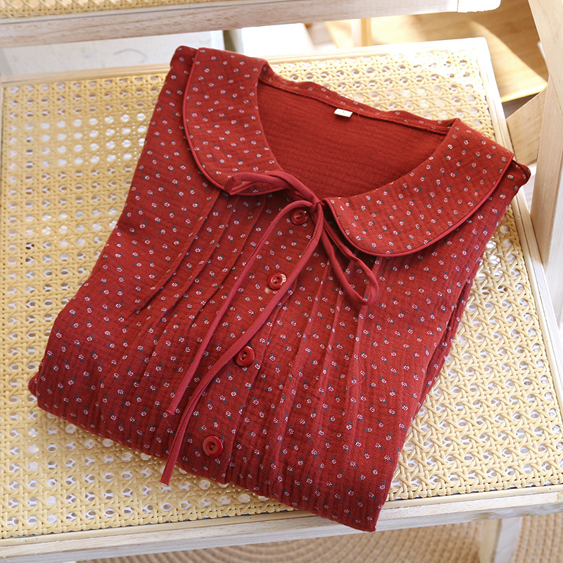 Nėščiųjų medvilninė naktinukai su dviguba gaze, ilgomis rankovėmis, apvaliu kaklo iškirpimu, 100% medvilnė