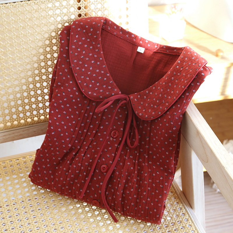 Nėščiųjų medvilninė naktinukai su dviguba gaze, ilgomis rankovėmis, apvaliu kaklo iškirpimu, 100% medvilnė