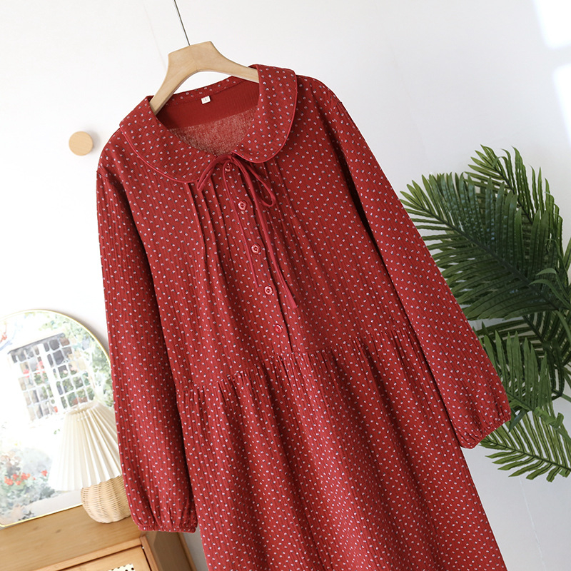 Nėščiųjų medvilninė naktinukai su dviguba gaze, ilgomis rankovėmis, apvaliu kaklo iškirpimu, 100% medvilnė