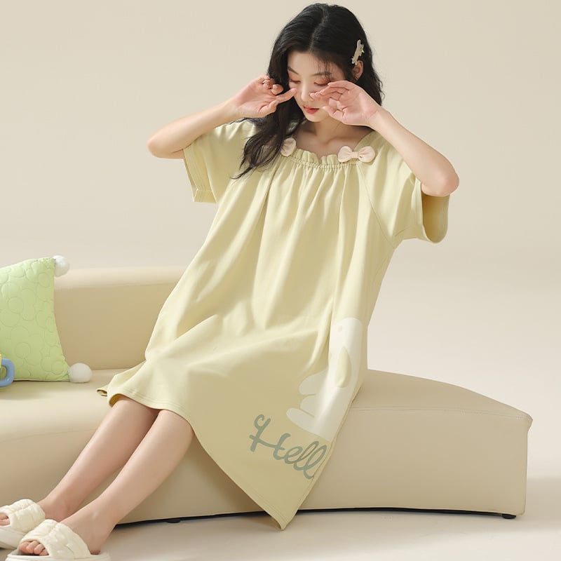 Moteriška medvilninė nakčiai vasarai — midi ilgis, apvalus kaklas, 3/4 rankovės, 100% medvilnė, kvėpuojanti