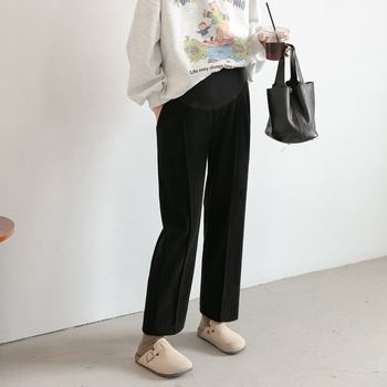 Nėščiųjų kelnės, vidurio juosta, laisvas tiesios formos, pilvo palaikymas, flisinė apdaila, rudens–žiema, poliesterio pluoštas su 80-90% elastano