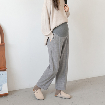 Nėščiųjų kelnės, vidurio juosta, laisvas tiesios formos, pilvo palaikymas, flisinė apdaila, rudens–žiema, poliesterio pluoštas su 80-90% elastano