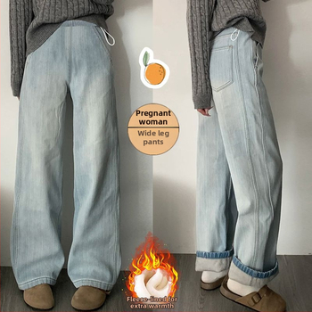 Nėščiųjų džinsinės kelnės laisvo kirpimo, 3/4 ilgio, chenille audinys, spandex iki 30%