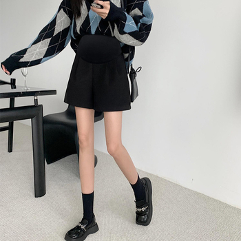 Nėštumo vilninių haremo šortų, laisvas kirpimas, pilvo parama, ilgis tris ketvirčius, vilna–poliesterio mišinys