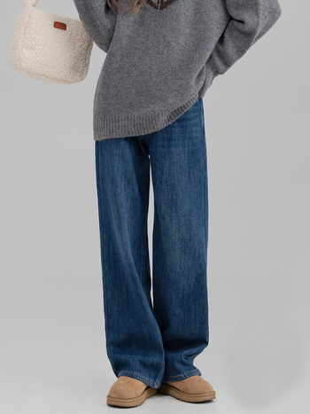 Nėščiųjų džinsai iš denimo – fliso pamušalas, pilvo palaikymas, 70% medvilnė, plačios kelnės, grindų ilgio