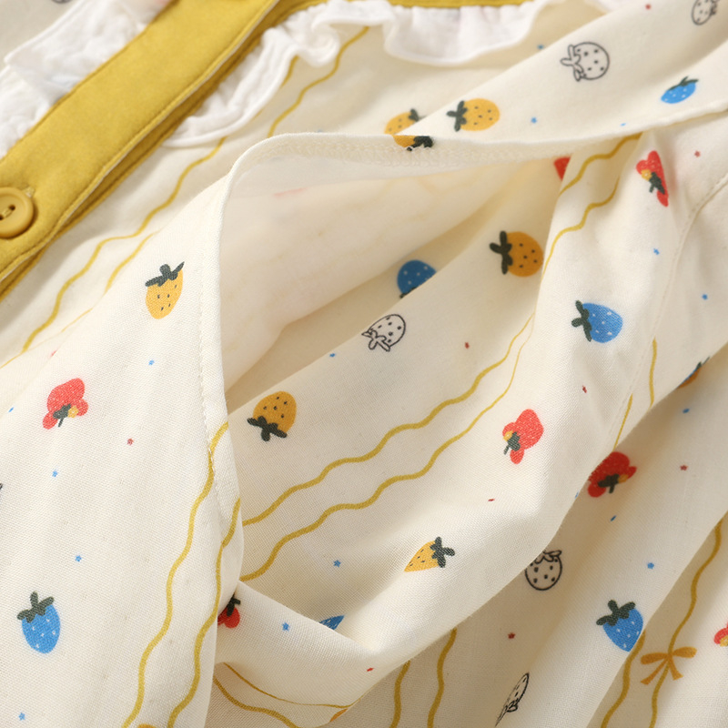 Nėštumo ir žindymo pižamos komplektas - 100% medvilnė, trijų sluoksnių musliinas, ilgomis rankovėmis, kelnės, reguliuojamas prieš gimdymą ir po jo