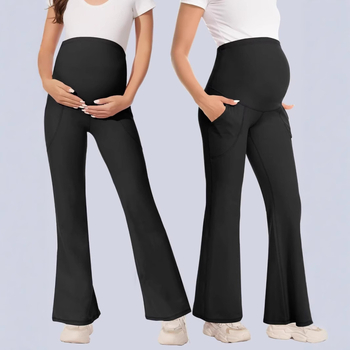 Nėščiųjų kelnes su aukštu liemeniu ir platėjančiomis kojomis jogai, pilvo parama, poliesteris/spandeksas (70–80%/<30%), pavasaris