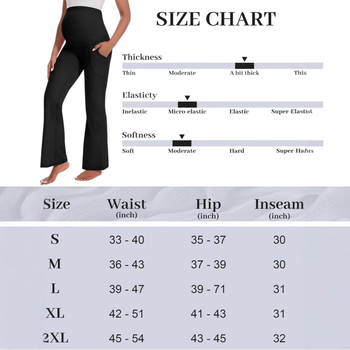 Nėščiųjų kelnes su aukštu liemeniu ir platėjančiomis kojomis jogai, pilvo parama, poliesteris/spandeksas (70–80%/<30%), pavasaris