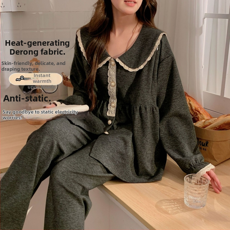 Nėščiųjų žieminis kasmirų mišinio pižama komplektas su užtrauktuku maitinti – dviejų dalių, ilgomis rankovėmis