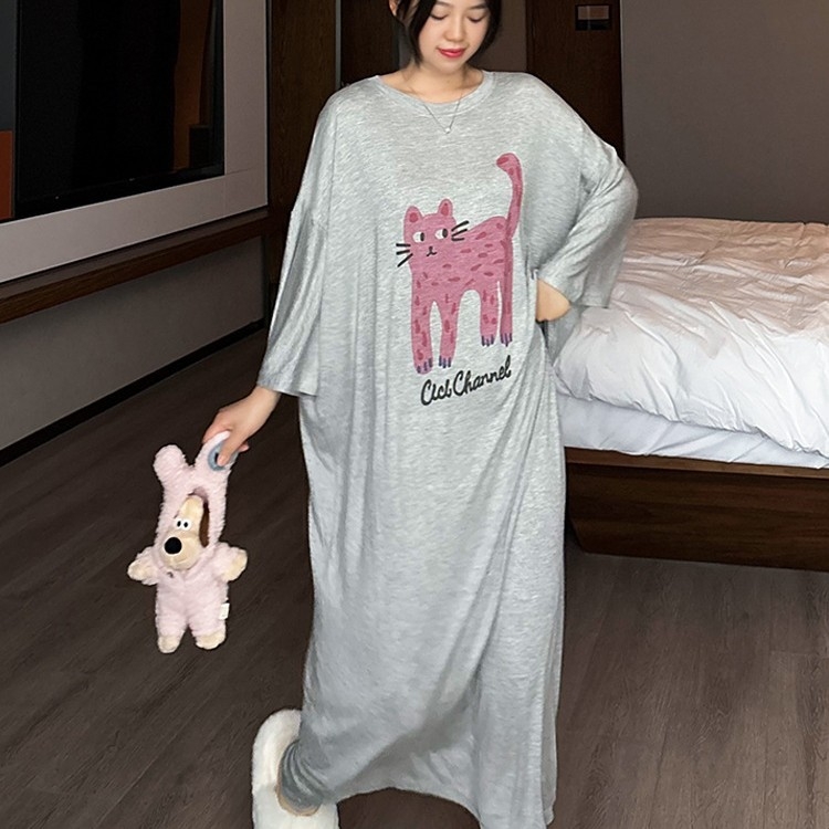 Modaliniai naktiniai su ilgomis rankovėmis, apvalus kaklas, lengvi vasaros miegamojo drabužiai, ilgas ilgis, 95–100% modal, audinio tankis 181–200 g/m², 3/4 rankovės