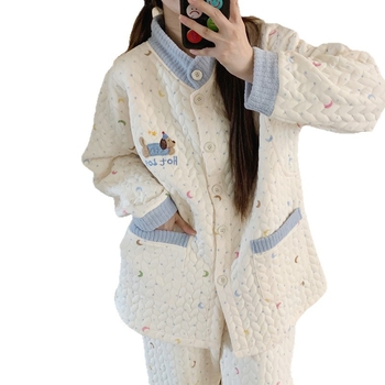 Nėščiųjų pižamos komplektas žindymui iš Air Cotton audinio, 100% poliesteris, mielas stilius, ilgos rankovės