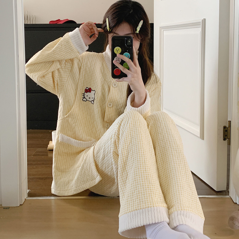 Nėščiųjų pižamos komplektas žindymui iš Air Cotton audinio, 100% poliesteris, mielas stilius, ilgos rankovės