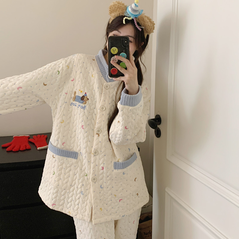 Nėščiųjų pižamos komplektas žindymui iš Air Cotton audinio, 100% poliesteris, mielas stilius, ilgos rankovės