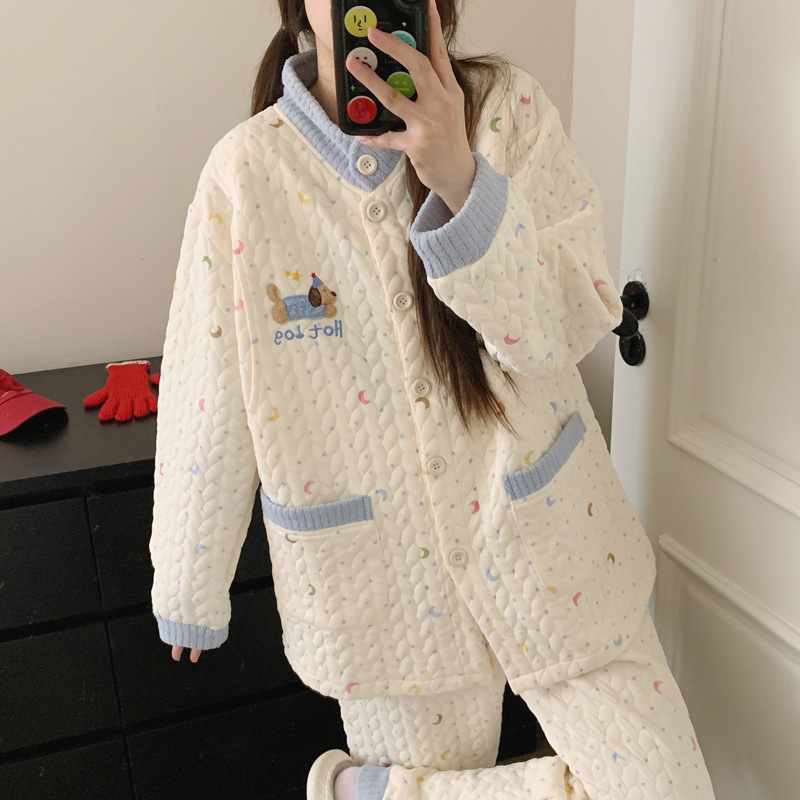 Nėščiųjų pižamos komplektas žindymui iš Air Cotton audinio, 100% poliesteris, mielas stilius, ilgos rankovės