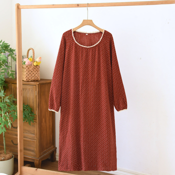 Nėščiai suknelė su ilgomis rankovėmis - 100% medvilnė, crepe dvigubo gauzės audinys, apvalus kaklo iškirptė, keturiems metų laikams namų drabužiai