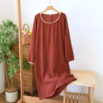 Nėščiai suknelė su ilgomis rankovėmis - 100% medvilnė, crepe dvigubo gauzės audinys, apvalus kaklo iškirptė, keturiems metų laikams namų drabužiai