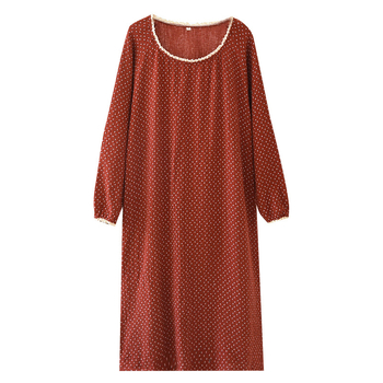 Nėščiai suknelė su ilgomis rankovėmis - 100% medvilnė, crepe dvigubo gauzės audinys, apvalus kaklo iškirptė, keturiems metų laikams namų drabužiai