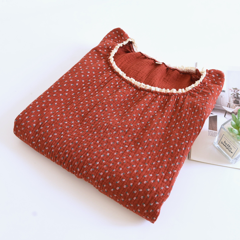 Nėščiai suknelė su ilgomis rankovėmis - 100% medvilnė, crepe dvigubo gauzės audinys, apvalus kaklo iškirptė, keturiems metų laikams namų drabužiai